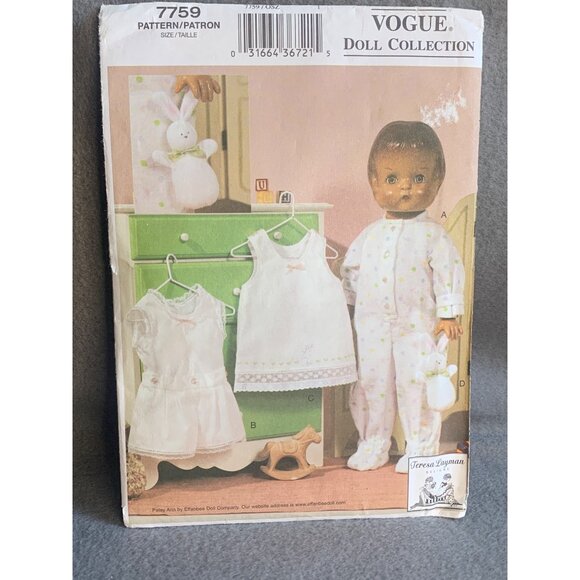 Vogue Doll Pajamas and Undergarments Teresa Layman Pattern 7759 - uncut - Picture 1 of 9